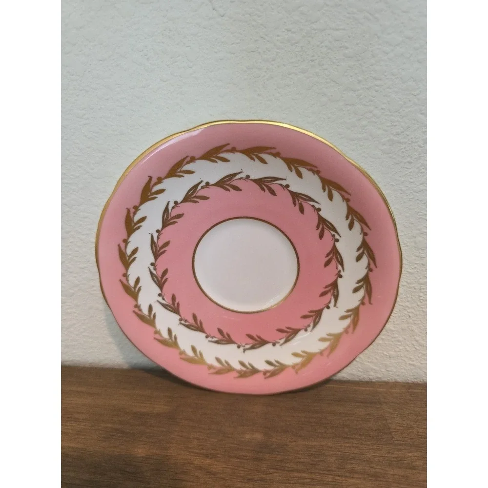 Vintage Aynsley Bone China Saucer Rose Pink White And Gold **Saucer Only**